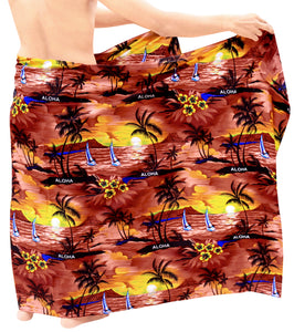 LA LEELA Men Beach Cover Up Pareo Canga Swimsuit Sarong Lungi One Size Red_E623