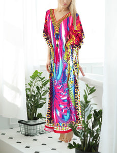 LA LEELA 2 Digital Women's Kaftan Kimono Summer Beachwear Cover up Dress v571