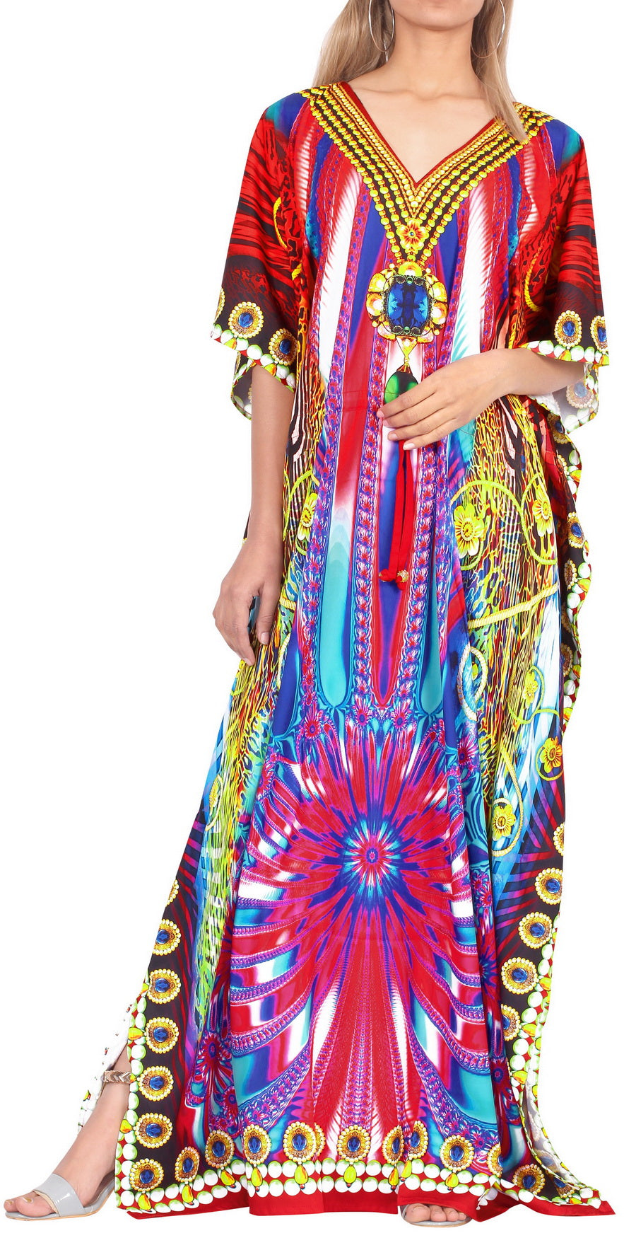 LA LEELA 2 Digital Women's Kaftan Kimono Summer Beachwear Cover up Dress v571
