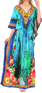 LA LEELA Lounge Caftan fabric Digital HD Print Resort Dress Women OSFM 14-22 [L-3X] Multicolor_3573