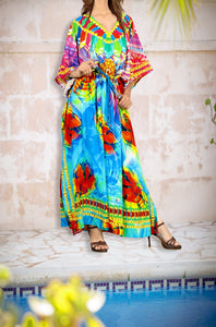 LA LEELA 2 Digital Women's Kaftan Kimono Summer Beachwear Cover up Dress v560