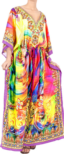 LA LEELA 2 Digital Women's Kaftan Kimono Summer Beachwear Cover up Dress v556