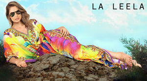 Floral Long Multi Color Abstarct Printed Caftan For Women