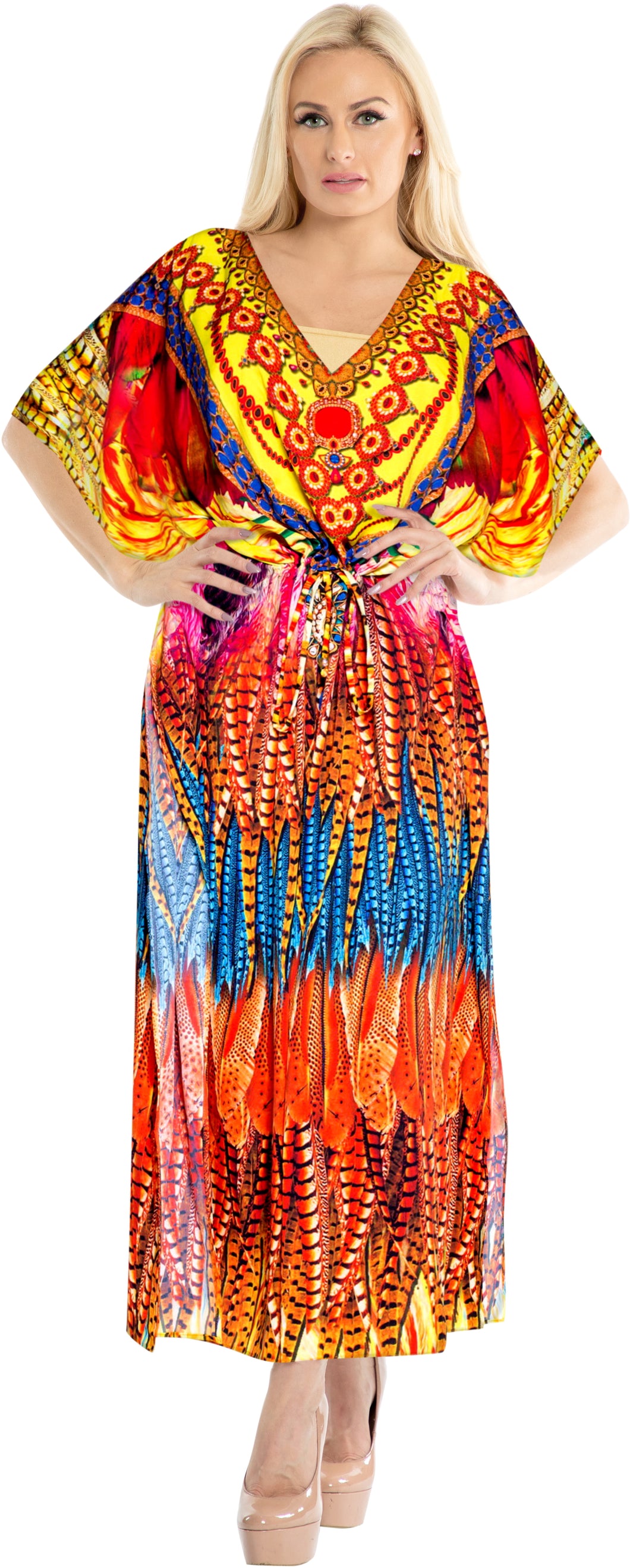 la-leela-lounge-likre-digital-long-caftan-beach-dress-OSFM 14-22W [L- 3X]-Multicolor_V555