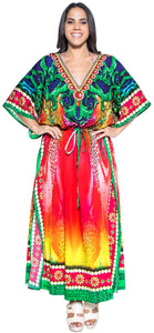 LA LEELA Lounge Likre Digital Long Caftan Dress Women Multicolor_731 OSFM 14-22W [L-3X]
