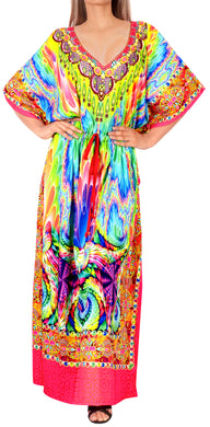LA LEELA Soft  Digital Womens Beach Wear Maxi Caftan Top Multi  One Size OSFM 14-22W [L- 3X] Multicolor_V550