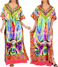 Load image into Gallery viewer, LA LEELA Soft  Digital Womens Beach Wear Maxi Caftan Top Multi  One Size OSFM 14-22W [L- 3X] Multicolor_V550