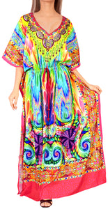 LA LEELA Soft  Digital Womens Beach Wear Maxi Caftan Top Multi  One Size OSFM 14-22W [L- 3X] Multicolor_V550