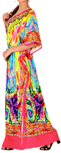 LA LEELA Soft  Digital Womens Beach Wear Maxi Caftan Top Multi  One Size OSFM 14-22W [L- 3X] Multicolor_V550