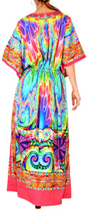 LA LEELA Soft  Digital Womens Beach Wear Maxi Caftan Top Multi  One Size OSFM 14-22W [L- 3X] Multicolor_V550