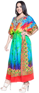 LA LEELA Lounge Soft  Digital Caftan Tunic Long Women Dress  Multi 203 One Size