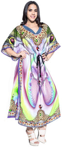 LA LEELA Lounge Likre Digital Long Caftan Beach Dress OSFM 14-22W [L- 3X] Multicolor_V546