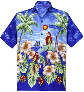 LA LEELA Shirt Casual Button Down Short Sleeve Beach Shirt Men Aloha Pocket shirt Blue_W359