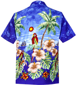 LA LEELA Shirt Casual Button Down Short Sleeve Beach Shirt Men Aloha Pocket shirt Blue_W359