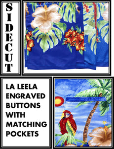 LA LEELA Shirt Casual Button Down Short Sleeve Beach Shirt Men Aloha Pocket shirt Blue_W359