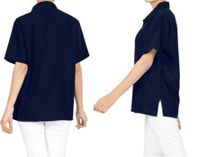 Load image into Gallery viewer, LA LEELA Women&#39;s Beach Casual Hawaiian Blouse Short Sleeve button Down Shirt Navy Blue