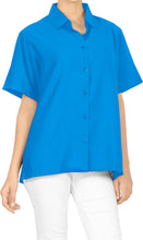 Cargar imagen en el visor de la galería, LA LEELA Women&#39;s Beach Casual Hawaiian Blouse Short Sleeve button Down Shirt Blue