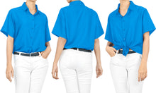 Cargar imagen en el visor de la galería, LA LEELA Women&#39;s Beach Casual Hawaiian Blouse Short Sleeve button Down Shirt Blue