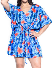 Load image into Gallery viewer, La Leela Hibiscus Robe Soft Likre Beachwear Caftan Swimwear Cover up Royal blue