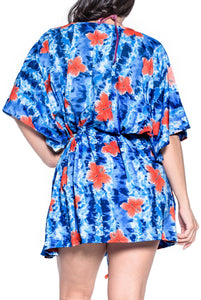 La Leela Hibiscus Robe Soft Likre Beachwear Caftan Swimwear Cover up Royal blue