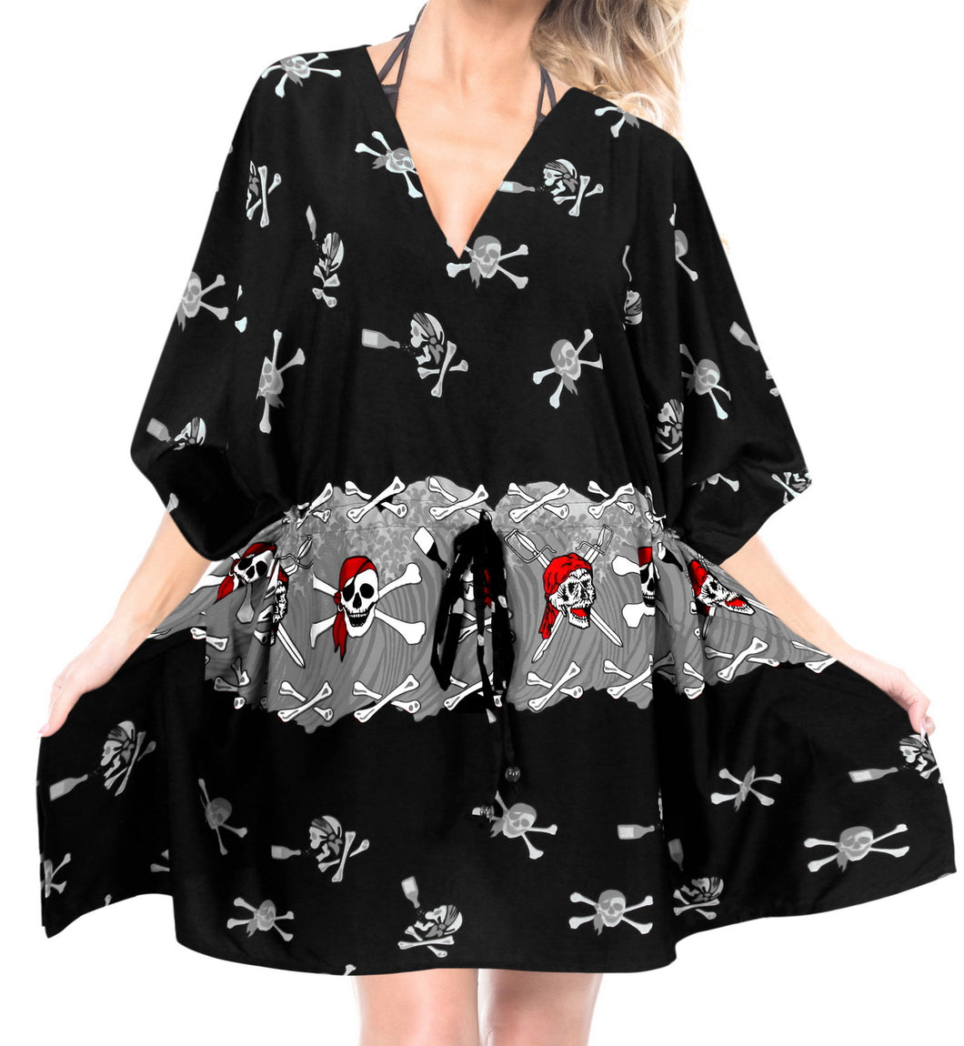 LA-LEELA-Bikni-Swimwear-Women's-Skull-Halloween-Costume-Beach-Swimsuit-Cover-Ups-Drawstring-Black_R201