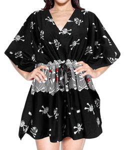 LA LEELA Bikni Swimwear Women's Skull Halloween Costume Beach Swimsuit Cover Ups Drawstring Black_R201