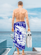Load image into Gallery viewer, La Leela Men&#39;s Hawaiian Beach Wrap Sheer Sarong Swimming Bathing Suit Towel Beachwear Swim Pareo Cover up Long 72&quot;X42&quot;  Blue 130516