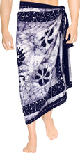 Load image into Gallery viewer, La Leela Men&#39;s Hawaiian Beach Wrap Sheer Sarong Swimming Bathing Suit Towel Beachwear Swim Pareo Cover up Long 72&quot;X42&quot;  Blue 130603