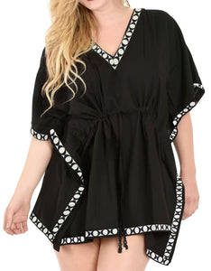 La Leela Soft Rayon Women Tunic Cover up Tunic Dress Caftan Beach Swimsuit Black