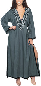 La Leela Soft Rayon Embroidered Neck Cover up Full Sleeve Length Swimsuit Grey