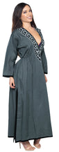 Load image into Gallery viewer, La Leela Soft Rayon Embroidered Neck Cover up Full Sleeve Length Swimsuit Grey
