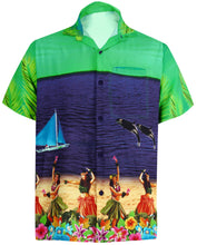 Load image into Gallery viewer, la-leela-mens-casual-beach-hawaiian-shirt-aloha-tropical-beach-front-pocket-short-sleeve-relaxed-regular-fit-navy-blue