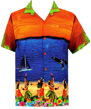 Load image into Gallery viewer, la-leela-mens-regular-size-beach-hawaiian-shirt-aloha-tropical-beach-front-pocket-short-sleeve-orange