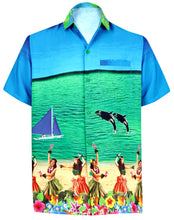 Load image into Gallery viewer, la-leela-mens-casual-beach-hawaiian-shirt-aloha-tropical-beach-front-pocket-short-sleeve-relaxed-regular-fit-blue