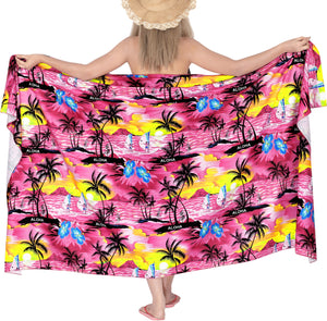 LA LEELA Women's Hawaiian Print Long Stylish Pareo Sarong Beachwear Wrap Swimsuit Cover up