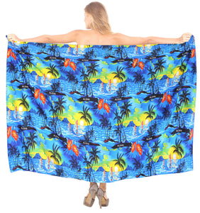 LA LEELA Women's Hawaiian Print Long Stylish Pareo Sarong Beachwear Wrap Swimsuit Cover up