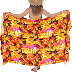 LA LEELA Women's Hawaiian Print Long Stylish Pareo Sarong Beachwear Wrap Swimsuit Cover up