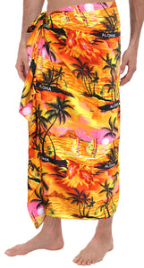 LA-LEELA-Men's-Beach-Swimsuit-Sarong-Swimwear-Cover-Up-Tie-One-Size-Orange_V166
