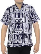 Load image into Gallery viewer, la-leela-mens-relaxed-casual-beach-hawaiian-shirt-aloha-tropical-beach-front-pocket-short-sleeve-navy-blue