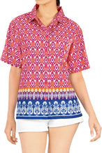 Load image into Gallery viewer, LA LEELA Women&#39;s Beach Casual Hawaiian Blouse Short Sleeve button Down Shirt Pink tops