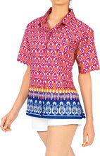 Load image into Gallery viewer, LA LEELA Women&#39;s Beach Casual Hawaiian Blouse Short Sleeve button Down Shirt Pink tops