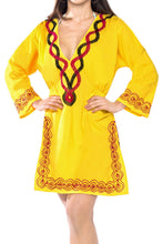 Load image into Gallery viewer, Cover up Tunic Top Embroidered Long Sleeves Ladies Bathing Suit Swim Yellow