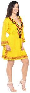 Cover up Tunic Top Embroidered Long Sleeves Ladies Bathing Suit Swim Yellow