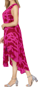 Women's Tie Dye Casual Rayon Embroidered Sleeveless Loose Maxi Beach Dress Pink