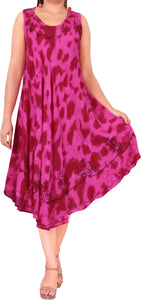Women's Tie Dye Casual Rayon Embroidered Sleeveless Loose Maxi Beach Dress Pink