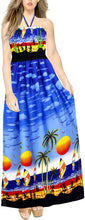 Load image into Gallery viewer, LA LEELA Long Maxi Seashore Sunset Print Halter Neck Tube Dress For Women Palm Tree Beachy Vibes Summer Vacation Beach Cruise Party Outfit Ladies