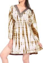 Load image into Gallery viewer, Cotton Blouse Cover up Dress Top Cruise Wear Beachwear Swim Long Sleeves Brown