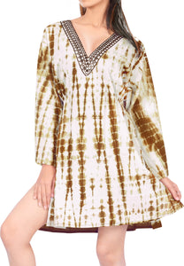 Cotton Blouse Cover up Dress Top Cruise Wear Beachwear Swim Long Sleeves Brown
