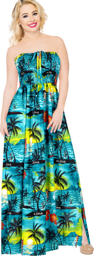 LA LEELA Long Maxi Hawaiian Palm Tree Beachy Print Tube Dress For Women Casual And Chic Beach Cruise Sundress Ladies