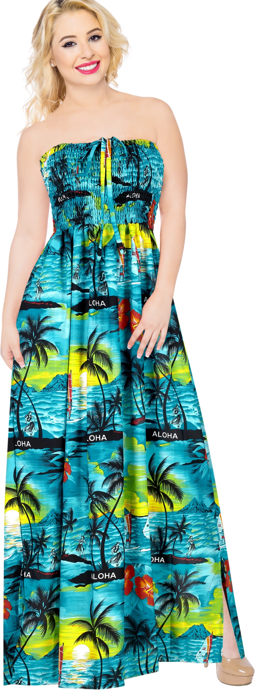 LA LEELA Long Maxi Hawaiian Palm Tree Beachy Print Tube Dress For Women Casual And Chic Beach Cruise Sundress Ladies